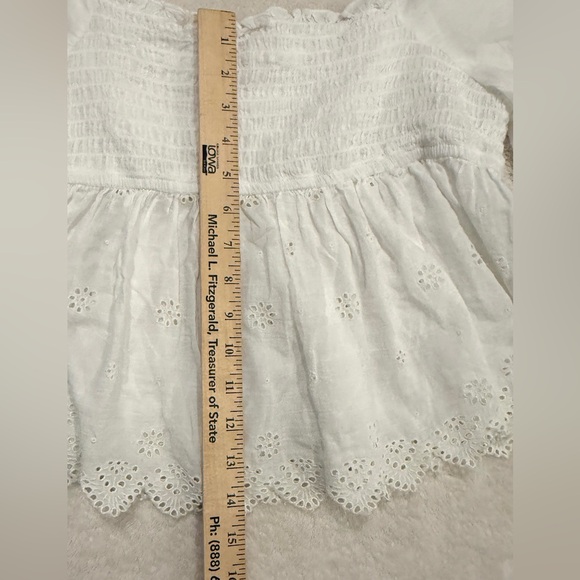 American Eagle Large Smocked White Peplum Blouse Boho Cottagecore LongSleeve Top - Picture 13 of 15